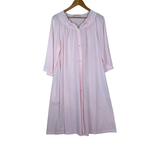 Vintage Nightgown/Robe Set Women’s Size Medium Shadowline Pink Nylon Rose Trim - Picture 2 of 13